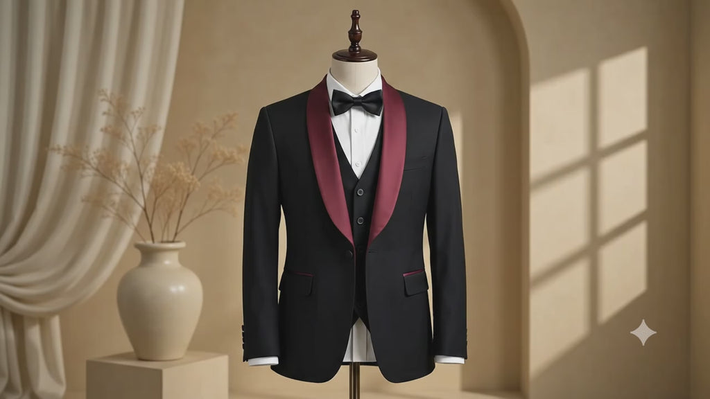 YATHOCHIT Premium black Red Tuxedo Suit With Trouser and Bow for Men