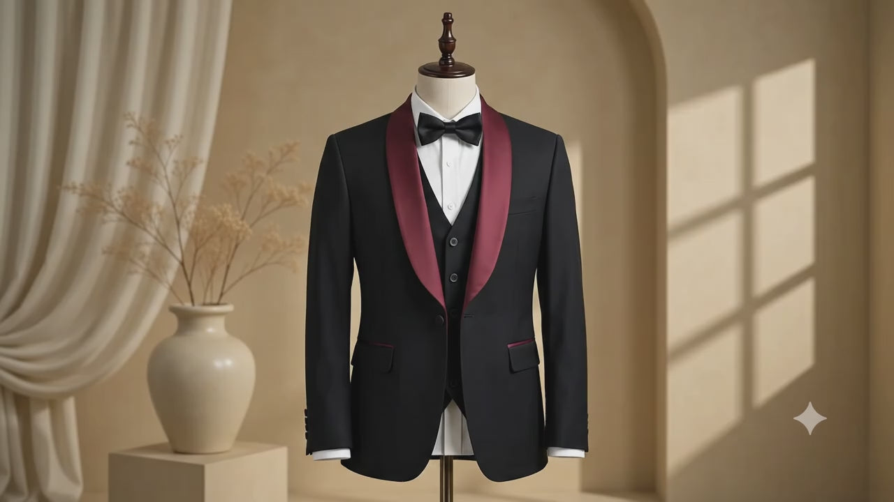 YATHOCHIT Premium black Red Tuxedo Suit With Trouser and Bow for Men
