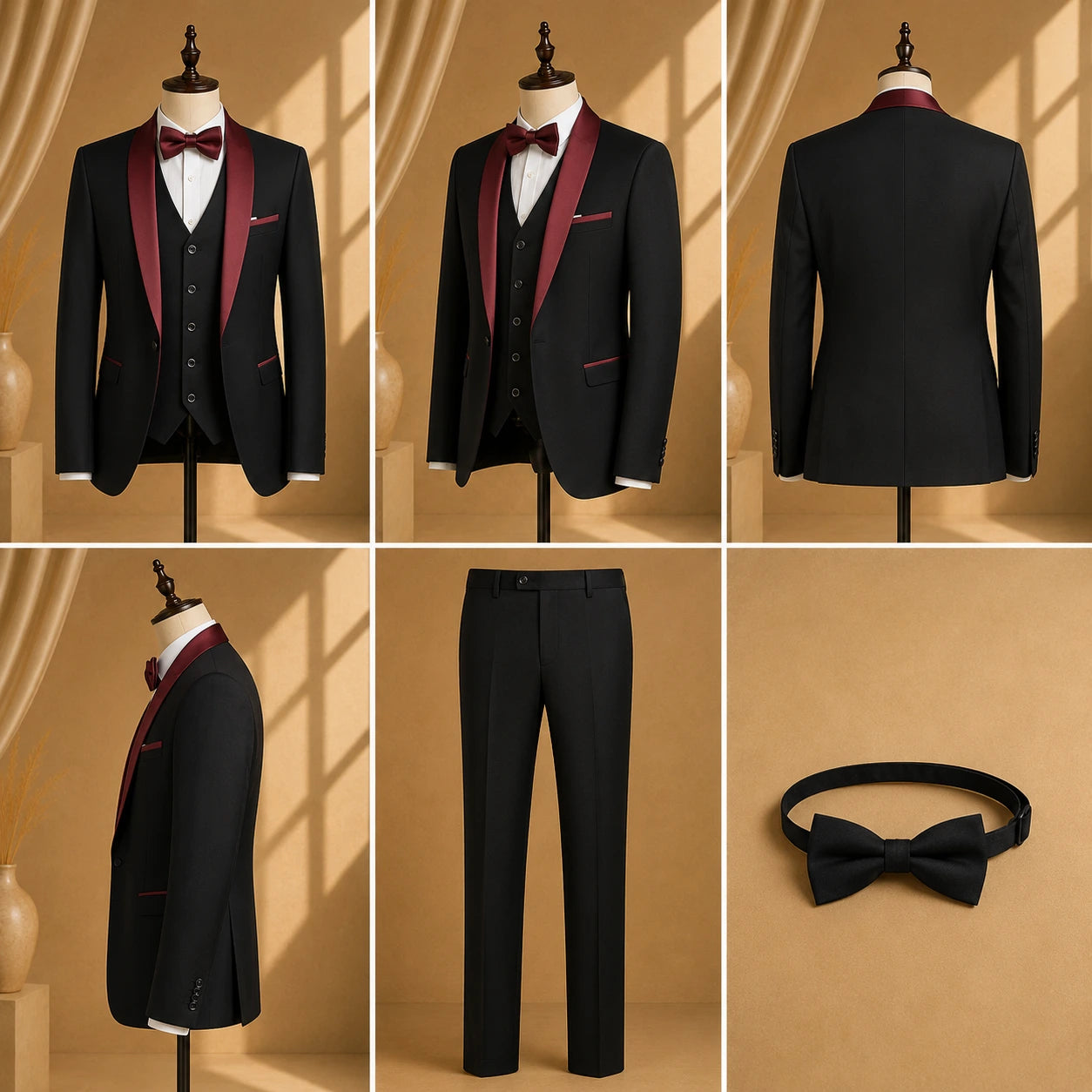YATHOCHIT Premium black Red Tuxedo Suit With Trouser and Bow for Men