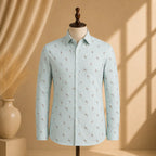 Premium Men's Cotton Shirt Blue Printed | Luxury Cotton Shirt for Casual, Wedding & Party Wear