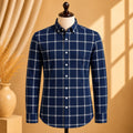 Premium Men's Cotton Shirt Blue Checks | Luxury Cotton Shirt for Casual, Wedding & Party Wear