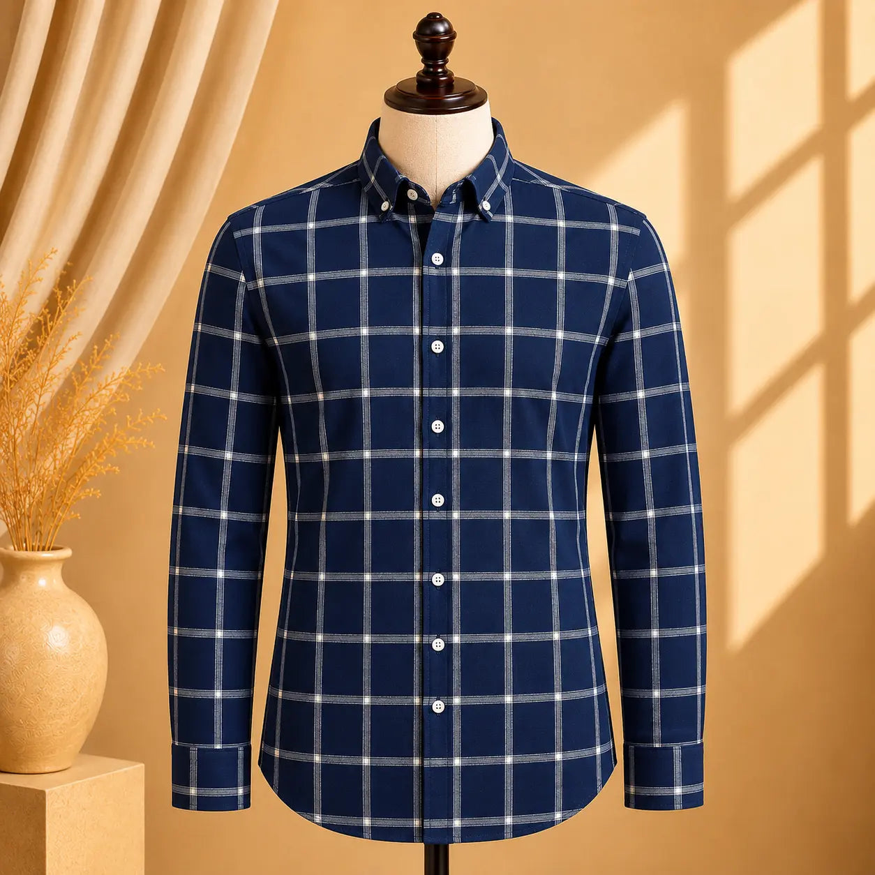 Premium Men's Cotton Shirt Blue Checks | Luxury Cotton Shirt for Casual, Wedding & Party Wear