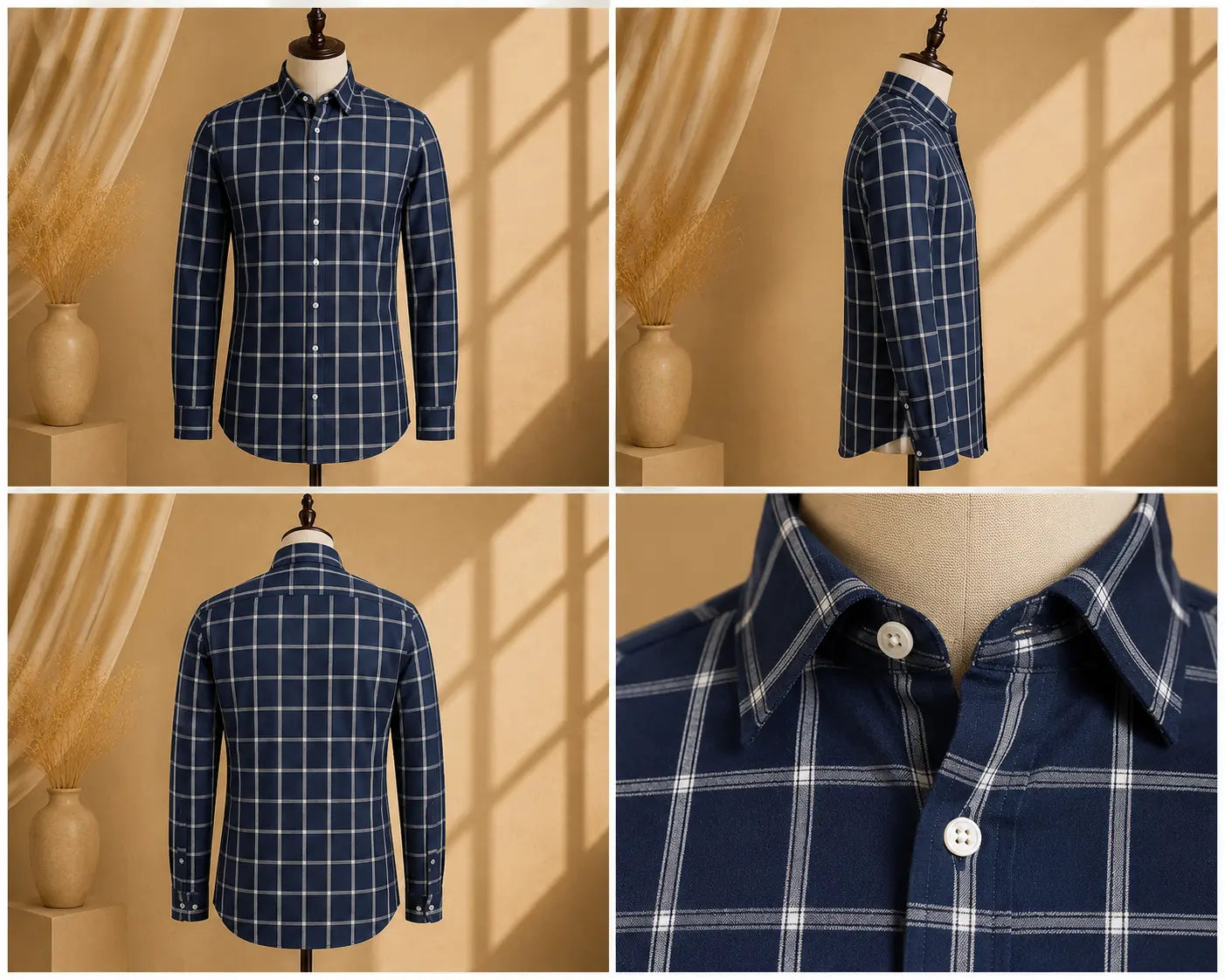 Premium Men's Cotton Shirt Blue Checks | Luxury Cotton Shirt for Casual, Wedding & Party Wear