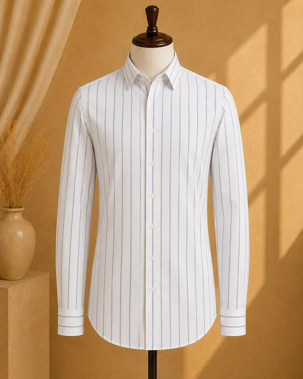 Premium Men's Cotton Shirt White Stripes | Luxury Cotton Shirt for Casual, Wedding & Party Wear