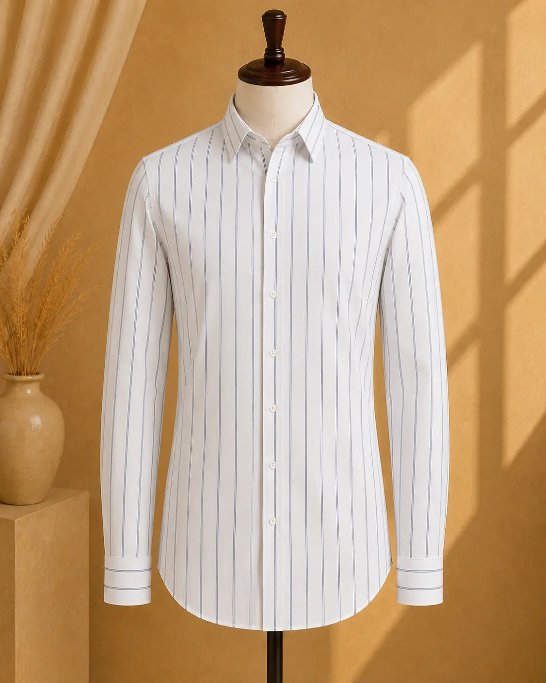Premium Men's Cotton Shirt White Stripes | Luxury Cotton Shirt for Casual, Wedding & Party Wear