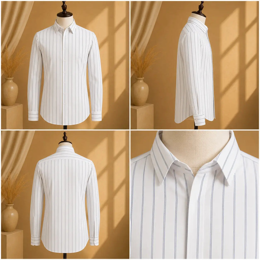 Premium Men's Cotton Shirt White Stripes | Luxury Cotton Shirt for Casual, Wedding & Party Wear