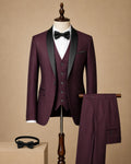 YATHOCHIT Premium Wine Tuxedo Suit With Trouser , Waist Coat & Bow for Men