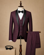 YATHOCHIT Premium Wine Tuxedo Suit With Trouser , Waist Coat & Bow for Men